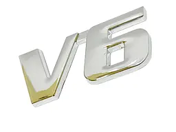 Емблема напис V6 59х26 мм Хром на скотчі метал (Завод) - мініатюра 2