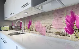 Кухонний фартух Весна в Лондоні вінілова наклейка для кухні ПВХ тюльпани Квіти Бежевий Happy Pocket Z181359 - мініатюра 6