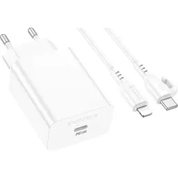 Зарядний пристрій BOROFONE USB-C PD20W + cable USB-C to Lightning white (6941991111419) - мініатюра 3