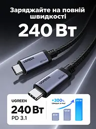 Кабель UGREEN L706 USB-C - USB-C USB4 80 Гбіт/с PD 240 Вт 1 м космічний сірий (65383) - мініатюра 7