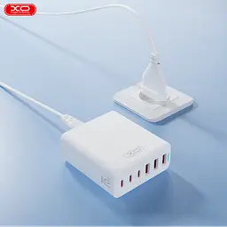 Мережевий зарядний пристрій XO L133, 6 портів, 3 USB і 3 Type-C, потужність 75 Вт, білий - мініатюра 3