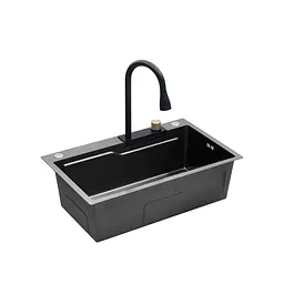 Кухонна мийка Kroner KRP Schwarze - SET7546HM PVD (3.0/0.7 мм) CV032277, Чорний - мініатюра 6