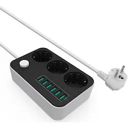 Мережевий фільтр CW-CHЕ36B, 3 розетки/6USB Black 1.8M (CW-CHE36B)