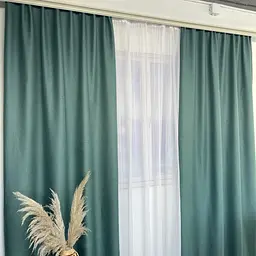 Льняні блекаут штори бірюзового кольору 2шт. 150х270 з білим шифоновим тюлем 400х270, на тасьмі ALBO pbe0052636 - мініатюра 6