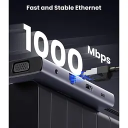 Концентратор Ugreen USB3.1 Type-C to HDMI/VGA/USB 3.0х3/RJ45/SD/TF/PD/35мм TRRS 100W 10-in-1 (15601) - мініатюра 5