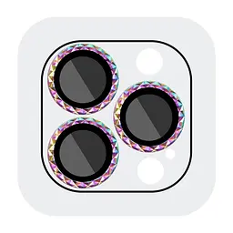 Захисне скло Metal Shine на камеру (у упак.) для Apple iPhone 15 Pro (6.1) / 15 Pro Max (6.7) Бузковий / Rainbow