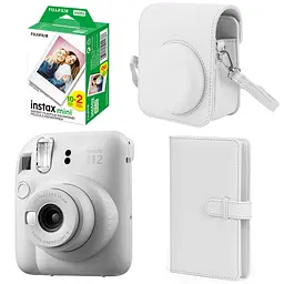 Набор камера Fujifilm Instax Mini 12, Фотобумага 20шт, Чехол, Фотоальбом 108 фото Белый