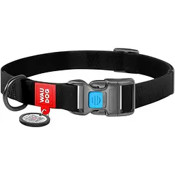 Нашийник для собак Waudog Waterproof, коллартекс, водостійкий, з QR паспортом, пластикова пряжка-фастекс, 31-49х2,5 см, чорний