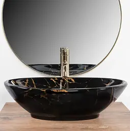 Умивальник Rea Pamela 33x53 black marble shiny (REA-U5067), Глянцева - мініатюра 3
