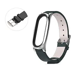 Шкіряний ремінець MiJobs для фітнес-браслета Xiaomi Mi Band 7 Type C чорний, тримач - сріблястий - мініатюра 5