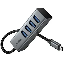Перехідник HUB Hoco HB1C 4in1 (Type-C to 4xUSB 3.0) (0.2m) Metal gray - мініатюра 6