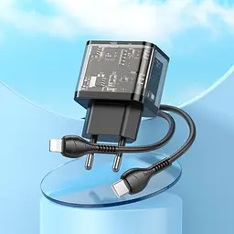 Зарядний пристрій 2 виходи Hoco N34 dual-port комплект із кабелем Type-C to Lightning - мініатюра 2