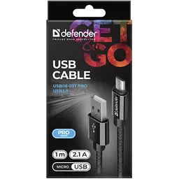 Дата кабель USB 2.0 AM to Micro 5P 1.0m USB08-03T PRO black Defender (87802) - мініатюра 4