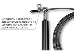 Швидкісна скакалка EasyFit Aluminium зі сталевим тросом та алюмінієвими ручками чорна (EF-1910-BK) - мініатюра 3