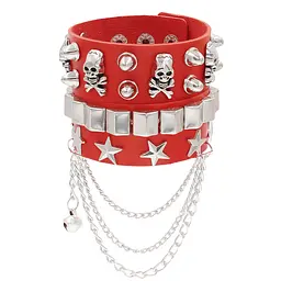 Набір браслетів у стилі панк з черепами та зірками червоний 9896-9897