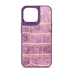 Кожаный чехол для Apple iPhone 14 Pro Max, Harder Crocosaur, фиолетовый, термополиуретан ТПУ + экокожа с текстурой крокодила, панель, защита корпуса, противоударный, микрофибра, рамка вокруг камеры, защита всего корпуса, (ARM76728)