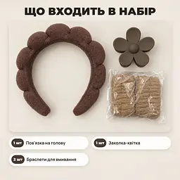 Пов'язка на голову для вмивання та макіяжу, набір з заколкою і браслетами для вмивання, 4 шт - мініатюра 4