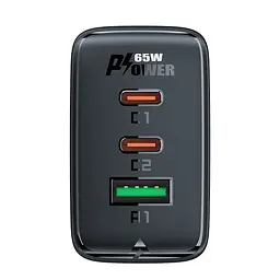Мережевий зарядний пристрій Acefast A41 USB/2 Type-C QC PD PD65W GaN чорний - мініатюра 4