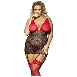 Сорочка з підв'язками для панчох Anais Yammy XL/XXL чорний з червоним