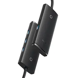 USB-Хаб Baseus Lite Series 4-Port USB-A HUB Adapter USB-A to USB 3.0*4 1m WKQX030101 Black - мініатюра 3