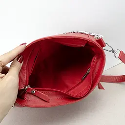 Сумка-багет жіноча шкіряна червона Handycover S457 з ланцюжком - мініатюра 3