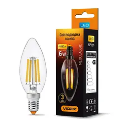 Лампочка Videx Filament C37F 6W E14 3000K 220V (VL-C37F-06143) - мініатюра 2