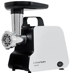 Мясорубка Liberton LMG-18S01, White/Black, 1800W, продуктивність 1.2кг/хв, диски для подрібнення 3/5/7мм, насадка для ковбасок/«кеббе», металевий шнек, реверс, захист від перегріву