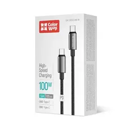 Дата кабель USB-C to USB-C 1.0m 5A 100W zinc alloy braided black ColorWay (CW-CBPDCC098-BK) - мініатюра 5