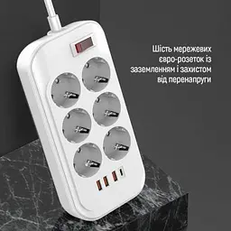 Мережевий фільтр живлення ColorWay (CW-CHE64PDW), 6 розеток/4USB 2M (CW-CHE64PDW) - мініатюра 6