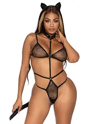 Еротичний костюм кішки Leg Avenue Roleplay Sex Kitten One size Black, боді, вушка, чокер - мініатюра 1
