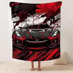 Плед плюшевий на подарунок 3D Nissan GTR швидкість та адреналін 160х200 см - мініатюра 2
