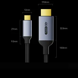 Кабель-перехідник Digital ZX167 USB Type-C - HDMI 4K 60Hz 2 м Чорний (HDMIC4K-2m) - мініатюра 2