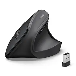 Бездротова вертикальна миша UGREEN M571P 2,4 ГГц з USB-A приймачем 4 рівні чутливості до 4000 DPI потребує окремого придбання батарейки AA з перемикачем Windows/macOS з бічними кнопками навігації дальність до 10 м без перешкод без встановлення драйверів з автоматичним режимом сну з індикацією низького заряду темно-сіра з чорним (65042)