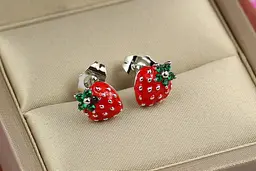 Сережки гвоздик Xuping Jewelry полуничка червона 1 см сріблясті - мініатюра 2