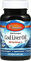 Норвезький риб'ячий жир Carlson Cod Liver Oil 100 мини гел капс