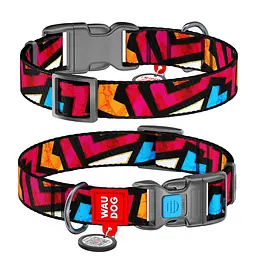 Нашийник для собак нейлоновий Waudog Nylon з QR-паспортом "Графіті" пластиковий фастекс Ш 20 мм Д 28-40 см