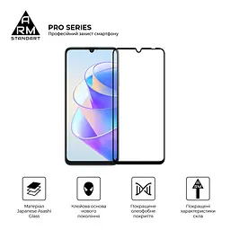 Захисне скло на Honor X7a з олеофобним покриттям, Pro, повне проклеювання, антистатичний і пиловідштовхуючий шар, 9H, самоклеючеся, 2.5D, на весь екран, антистатичний клей, ArmorStandart (ARM69380) - мініатюра 2