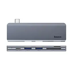 USB-хаб Baseus Harmonica Five-in-one HUB Adapter Gray - мініатюра 3