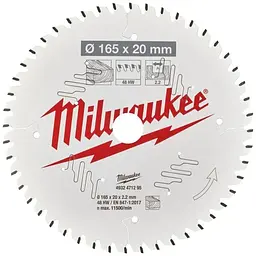 Диск пиляльний по дереву PFTE MILWAUKEE, діаметр 165х20х2,2мм, 48 зуб.