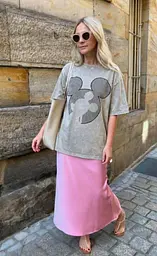 Футболка жіноча тай-дай з принтом Міккі Мауса 20345 бежева - мініатюра 3