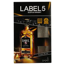 Віскі Label 5 Classic Black Blended Scotch Whisky, у подарунковій упаковці, 40%, 0,7 л + 2 склянки - мініатюра 2