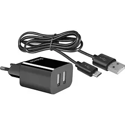 Зарядний пристрій 2xUSB 12W 2.1A UPC-21 +кабель microUSB, чорний Defender (83581) - мініатюра 3
