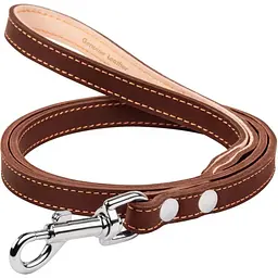 Повідець подвійний Collar, шкіра, з прошивкою, 122х1,4 см, коричневий