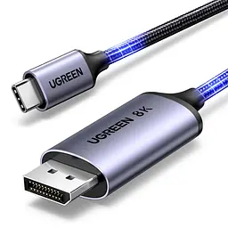 Відеокабель UGREEN CM556 USB-C - DisplayPort 1.4 8K 60 Гц 2 м сіро-чорний (25158)