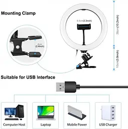 Кільцева USB LED лампа Puluz PKT3126B 10.2" + затискач - мініатюра 3