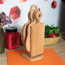 Комплект з чотирьох дерев'яних дощок з підставкою для кухні, Woodly Коричневий 85901