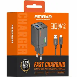 МЗП Amaya E81S PD30W+QC3.0 (1USB-A/1C) + кабель USB to Type-C Black - мініатюра 2