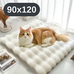 М'який лежак для котів та собак 90×120 см — пухнастий килимок під нірку, теплий, білий KT8001315