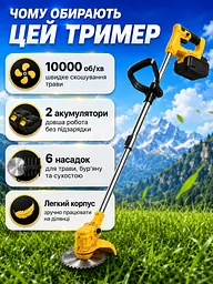 Електрична газонокосарка ручна, 2 акумулятори 48V, 4000 мА-год, Тример садовий акумуляторний для трави, для газону, від бур'янів, - мініатюра 3