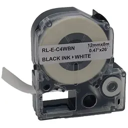 Стрічка для принтера етикеток UKRMARK RL-E-C4WBN-BK/WT, LC4WBN. 12 мм х 8 м (900264)
